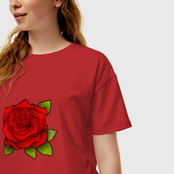 Футболка оверсайз женская Красная роза Рисунок, цвет: красный — фото 2