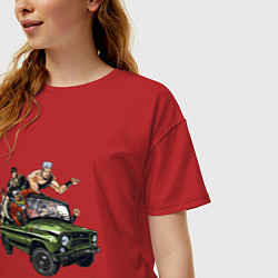 Футболка оверсайз женская Персонажи жожо едут на уазике джо джо, цвет: красный — фото 2