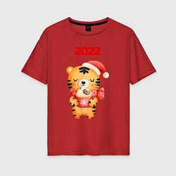 Женская футболка оверсайз Праздничный тигренок 2022