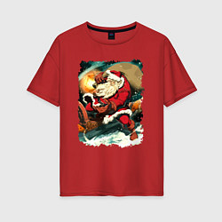 Женская футболка оверсайз Дед Мороз спешит с подарками