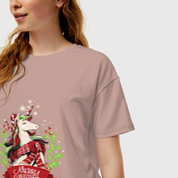Футболка оверсайз женская Christmas Unicorn, цвет: пыльно-розовый — фото 2
