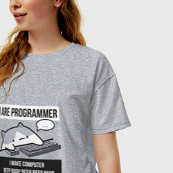 Футболка оверсайз женская I are programmer beep boop Кот программист, цвет: меланж — фото 2