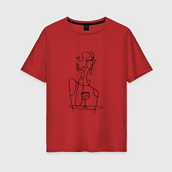 Женская футболка оверсайз Девушка с вином