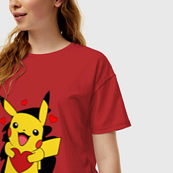 Футболка оверсайз женская ПИКАЧУ И СЕРДЕЧКО POKENON PIKACHU LOVE, цвет: красный — фото 2