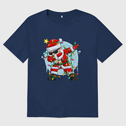 Футболка оверсайз женская DAB SANTA CLAUS В ГЕРЛЯНДЕ, цвет: тёмно-синий