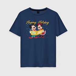 Футболка оверсайз женская Happy Holoday Mouse, цвет: тёмно-синий