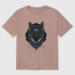 Футболка оверсайз женская ЭТНИЧЕСКАЯ ЛИСА, АБСТРАКЦИЯ, цвет: пыльно-розовый