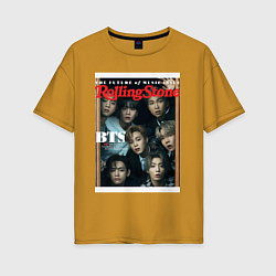 Футболка оверсайз женская BTS БТС на обложке журнала, цвет: горчичный