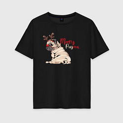 Женская футболка оверсайз Merry Pugmas