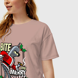 Футболка оверсайз женская Bite my merry xmASS, цвет: пыльно-розовый — фото 2