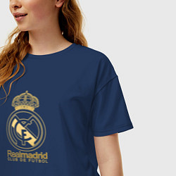 Футболка оверсайз женская Real Madrid gold logo, цвет: тёмно-синий — фото 2