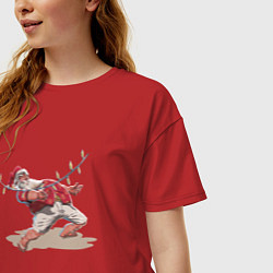 Футболка оверсайз женская Гавайский Санта Клаус танцует Лимбо, цвет: красный — фото 2