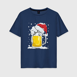 Женская футболка оверсайз Новогодняя кружка пивасика