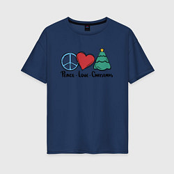 Женская футболка оверсайз Peace Love and Christmas
