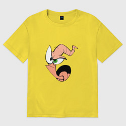 Футболка оверсайз женская ЧЕРВЯК ДЖИМ ГОЛОВА, цвет: желтый