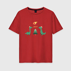 Женская футболка оверсайз Динозаврики и елка