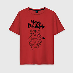 Женская футболка оверсайз Merry Christmas Тигр с Шампанским