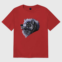 Футболка оверсайз женская Свирепый крутой волчара, цвет: красный