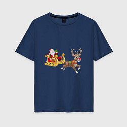 Женская футболка оверсайз Рождество Санта-Клаус и санки