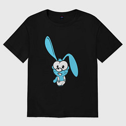 Футболка оверсайз женская Заяц пучеглазый голубенький, цвет: черный