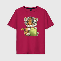 Женская футболка оверсайз Новогодний милашка тигрёнок