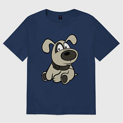 Футболка оверсайз женская Щенок глазастый бежевый, цвет: тёмно-синий