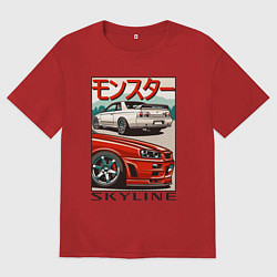 Футболка оверсайз женская Nissan Skyline Ниссан Скайлайн, цвет: красный