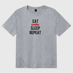 Футболка оверсайз женская Eat оливье Sleep Repeat, цвет: меланж