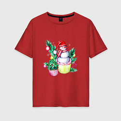 Женская футболка оверсайз Новогодние сладости Снеговик