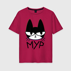 Женская футболка оверсайз Хмурый котик