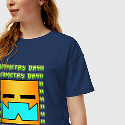 Футболка оверсайз женская GEOMETRY DASH КЛАССИКА УРОВЕНЬ, цвет: тёмно-синий — фото 2