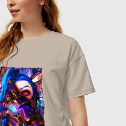 Футболка оверсайз женская ARCANE LOL JINX FACE LEAGUE OF LEGENDS, цвет: миндальный — фото 2