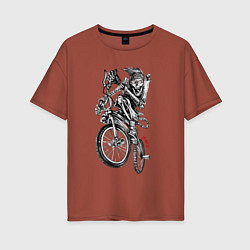 Женская футболка оверсайз Skeleton on a cool bike