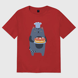 Футболка оверсайз женская Котик Повар 2022, цвет: красный