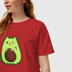 Футболка оверсайз женская Avo cat o подмигивает, цвет: красный — фото 2