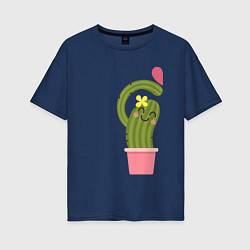Женская футболка оверсайз Пара милого кактуса с сердечком