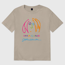 Футболка оверсайз женская Джон Леннон Автопортрет Автограф, цвет: миндальный