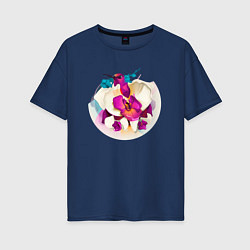 Женская футболка оверсайз Сердитая птица в красивых цветах