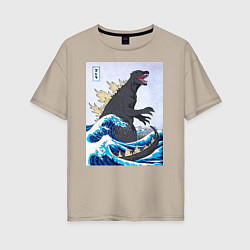 Футболка оверсайз женская Godzilla in The Waves Eastern, цвет: миндальный
