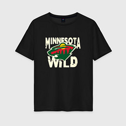 Футболка оверсайз женская Миннесота Уайлд, Minnesota Wild, цвет: черный