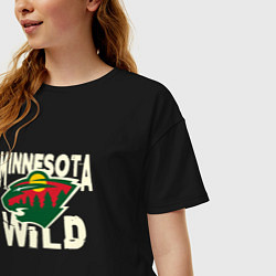 Футболка оверсайз женская Миннесота Уайлд, Minnesota Wild, цвет: черный — фото 2