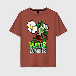 Футболка оверсайз женская Plants vs Zombies рука зомби, цвет: кирпичный
