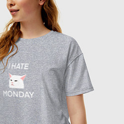 Футболка оверсайз женская I hate monday текст с котом, цвет: меланж — фото 2