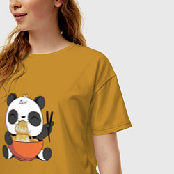 Футболка оверсайз женская Cute Panda Eating Ramen, цвет: горчичный — фото 2