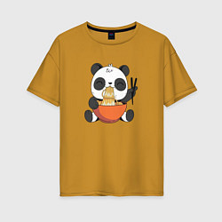 Женская футболка оверсайз Cute Panda Eating Ramen
