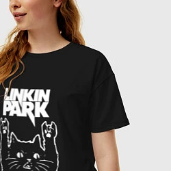 Футболка оверсайз женская Linkin Park, Линкин Парк, Рок кот, цвет: черный — фото 2