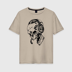 Женская футболка оверсайз Cool skull & microphone