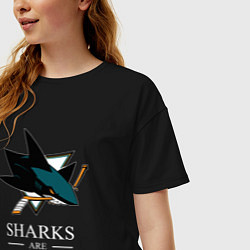 Футболка оверсайз женская Sharks are coming, Сан-Хосе Шаркс San Jose Sharks, цвет: черный — фото 2