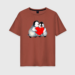 Женская футболка оверсайз Милые Влюбленные Пингвины