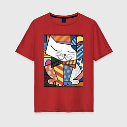 Футболка оверсайз женская Ромеро Бритто Довольный кот, цвет: красный